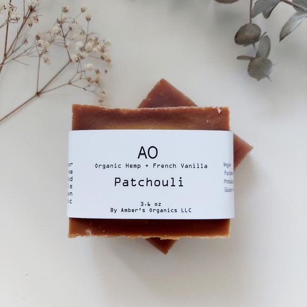 Bio-Vegan-Seifenstück mit Patchouli, Hanf + französischer Vanillebutter + Weichmacher – Sehen Sie, was Patchouli bewirken kann!