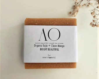 Organic Kojic + Clean Mango DAILY FACE + BODY Luxurious  lifted Radiant Glow Lather - bright complexion.  Hand-Mastered Bold 5 oz Bar Soap