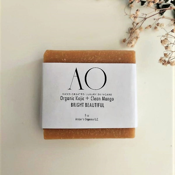 Organic Kojic + Clean Mango DAILY FACE + BODY Luxurious  lifted Radiant Glow Lather - bright complexion.  Hand-Mastered Bold 5 oz Bar Soap