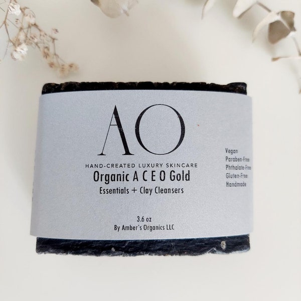 Organic Charcoal  + Frankincense & Myrrh + Clay Cleanser A C E O Gold Vegan Face + Body Wash Soap Bar. UNISEX Anti-aging