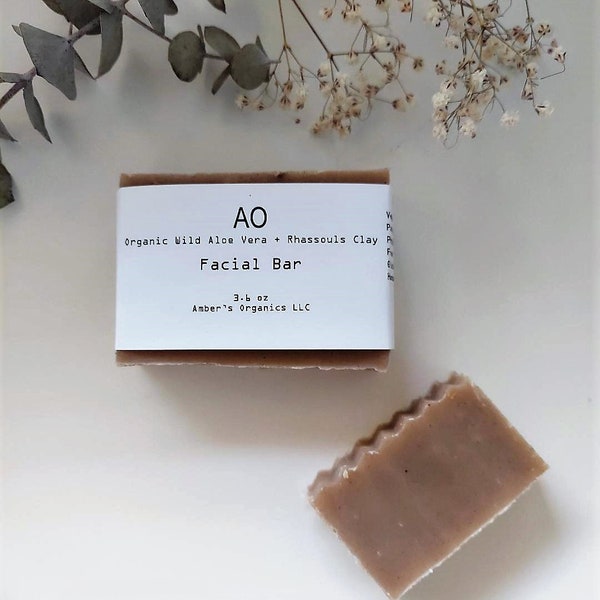 Organic Rhassouls Clay + Wild Aloe + Shea Butter Gentle Exfoliant Face + Body Scrub Soap Bar - skin regeneration