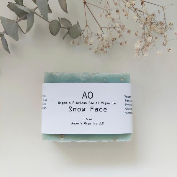 Organic "Snow Face" Flawless Facial + Body Bar + Oatmeal Shea VEGAN Vanilla, Mint, Lavender Heavenly Handmade Soap Best Selling Bar