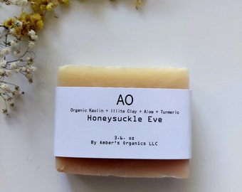 Organic Honeysuckle Eva + Kaolin Clay + Turmeric + Aloe - fragrance, softness, smooth. Vegan. Handcreated Luxury Soap-ster Bar - AO Soap Bar