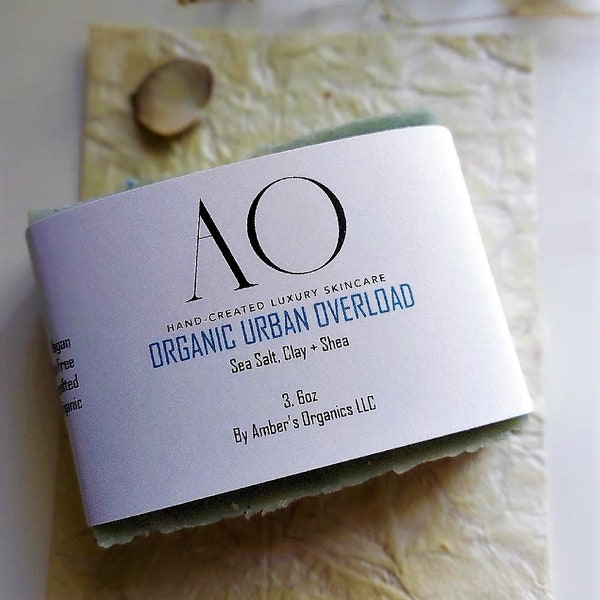 Organic "Urban Overload" -  Shea Butter, Salt Buffer + Kaolin Clay = Purify, smooth and deep cleanse - Handcrafted Scented Soap Bar - Men +
