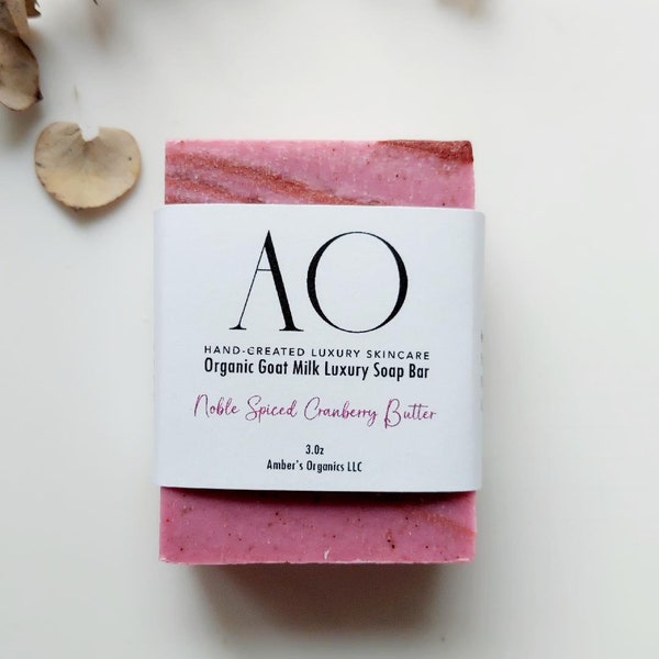 Organic Noble Spiced Cranberry Butter Creme + Smooth Goat Milk. Polished to Perfection Soap Bar - Itchy, Peeling, Dry, Aging Skin