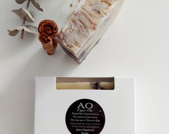 Organic Hot Cocoa Vegan Dark Chocolate  +  Plumping, Smoother, Cinnamon "butter me up" Beauty Soap Bar - It's Vegan Better!