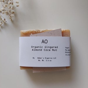 Organic Gingered Almond Coca Nut Soap Creamy Fresh, Gorgeous Hand-Created Tones + Boosts + Revives Skin
