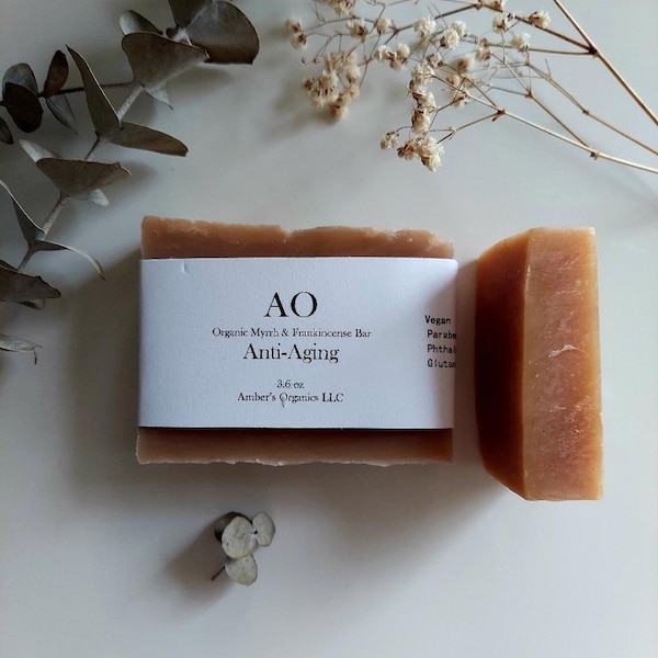 Organic Myrrh + Frankincense Oils - Anti-Aging|Wrinkles|Sagging Handcrafted Luxury Soap Bar - Chic Vegan.