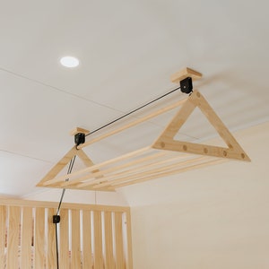 Pulley Laundry Rack, Ceiling Laundry Rack, Clothes Drying Rack, Wooden Drying Rack for Clothes, Hanging Drying Rack