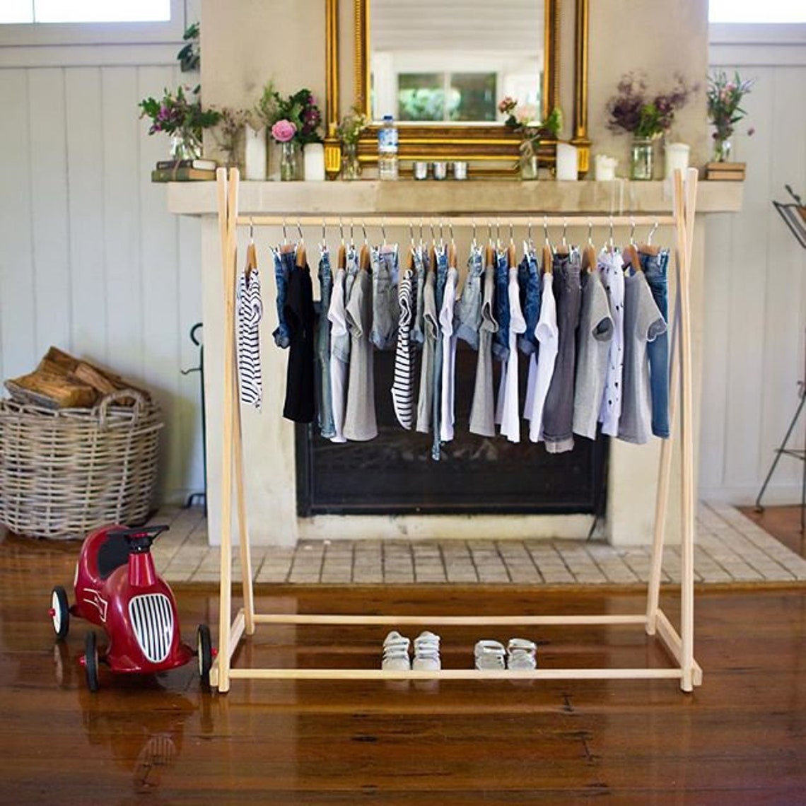 Clothing Rack, Large Clothes Rack, Garment Rack, Wooden Clothing Rack