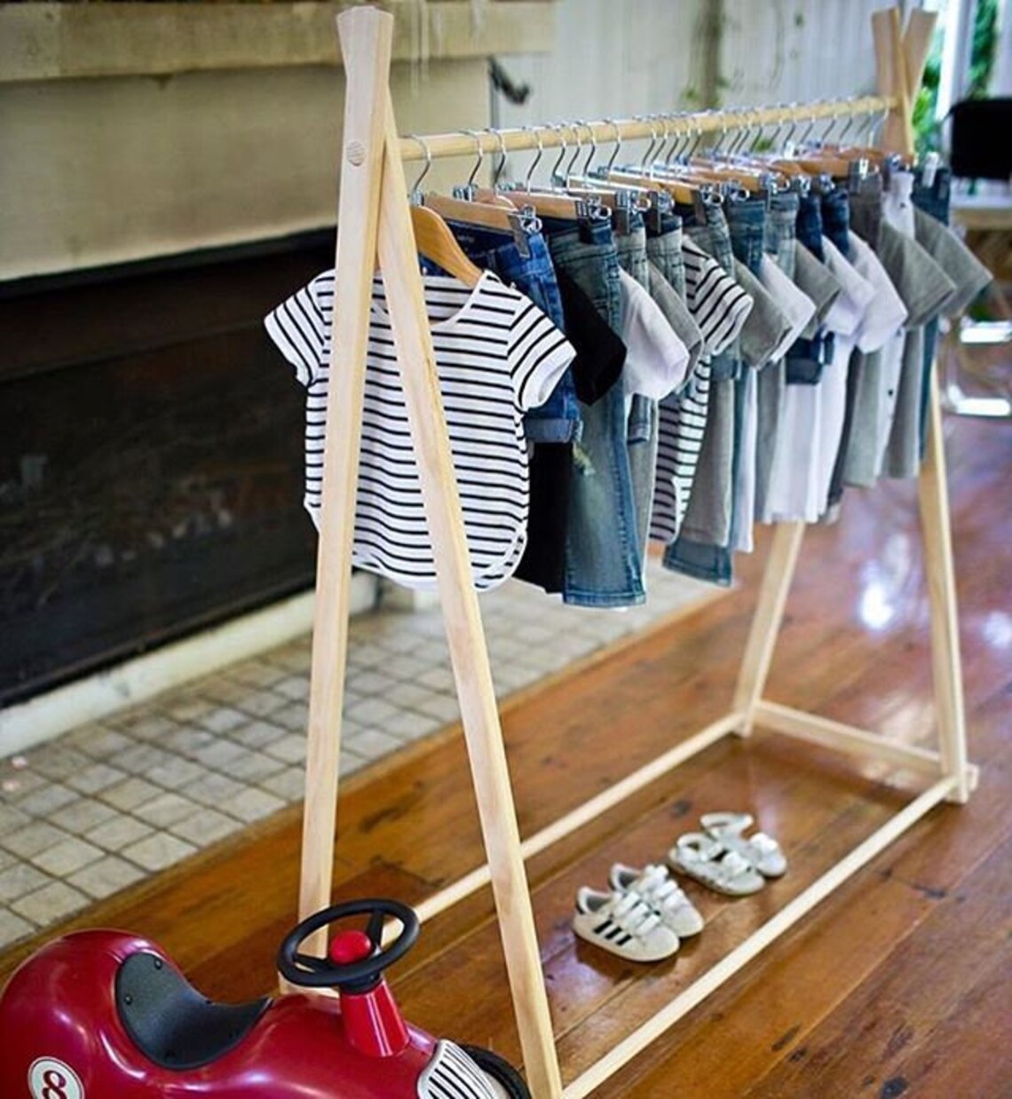 Clothing Rack, Large Clothes Rack, Garment Rack, Wooden Clothing Rack