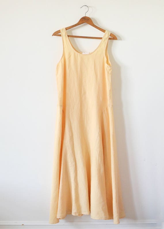 Vintage 90s linen dress / light orange maxi dress | Etsy