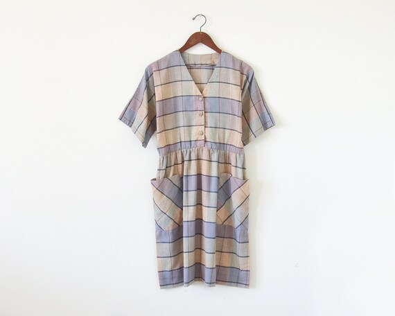 80s pastel dress / oversize dress / vintage plaid