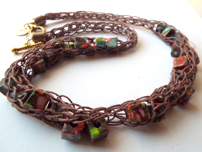 Mardi Gras mixed Impression Jasper Necklace. Gemstone Etsy