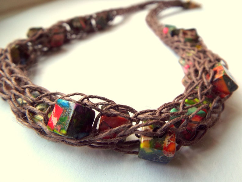 Mardi Gras mixed Impression Jasper Necklace. Gemstone Etsy