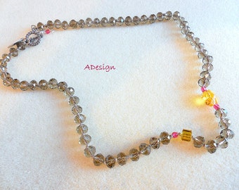 Smoke grey crystal necklace, beadwork, Swarovsky  necklace,