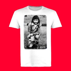Unisex, Unique, George Best (Bestie) Graphic Man Utd Football Legend T-Shirt - With original hand drawn artwork design.