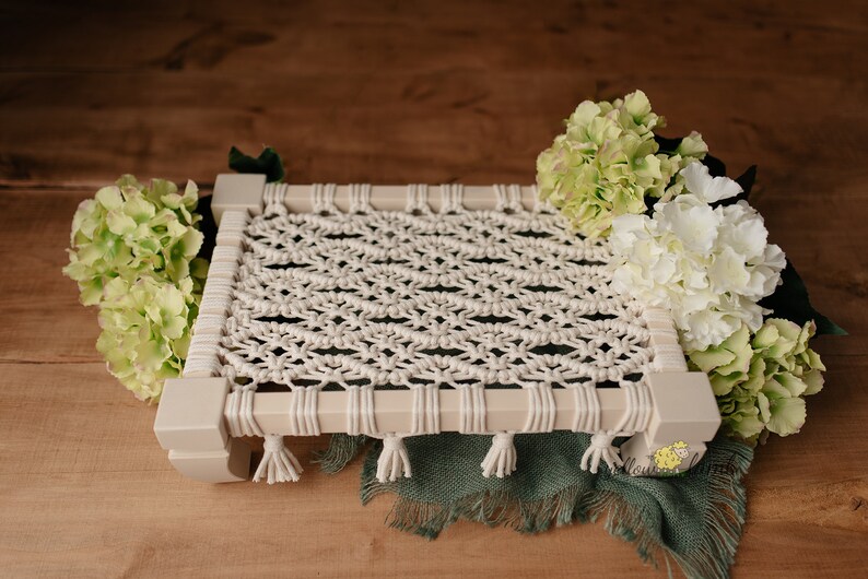 Cream macrame platform photo prop