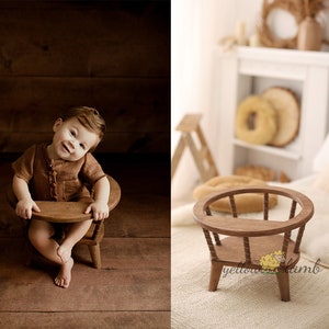 Chaise en bois de couleur marron avec dessus, accessoire pour nouveau-né, accessoire de gardienne, accessoire pour tout-petits image 1