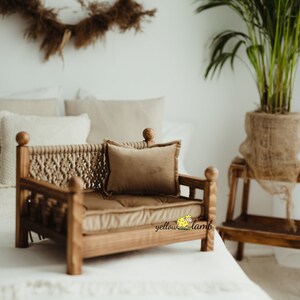 Whisky brown macrame bed bench, macrame bed, photo prop