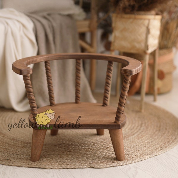 Wooden chair in whiskey brown color, newborn prop, sitter prop