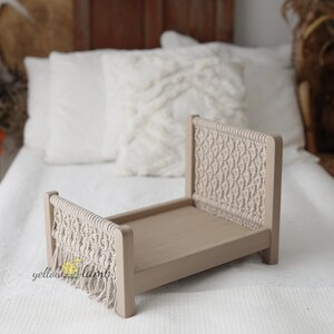 Macrame bed in latte color with beige macrame, newborn photo prop, boho bed prop