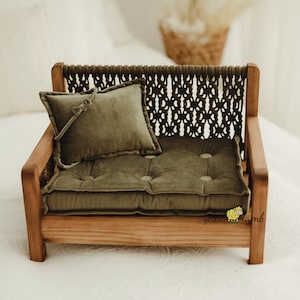 Earts tones macrame bench with two sieded matress, two pillows and headband