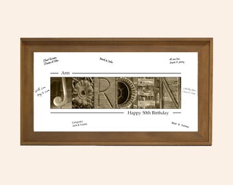 50th Birthday Gift for Her — Personalized Name Alternative Guest Book Print Framed