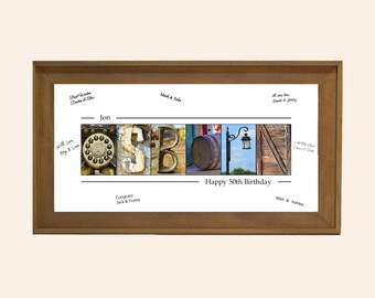 50th Birthday Gifts for Men — Custom Name Party Decoration & Guest Book Print Framed