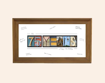 Birthday Gifts for 75th Birthday — Personalized 75 Years Guest Book Framed Print