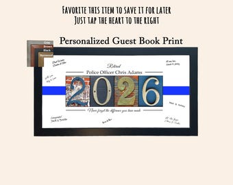 Regalo de jubilación policial: Libro de visitas personalizado y decoración para fiestas con temática de la Línea Azul Delgada.