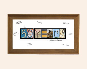 50th Birthday Gifts for Her — Framed "50 Years" Party Decoration & Guest Book