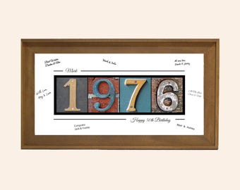 50th Birthday Gift for Men — Party Decoration & Framed 1976 Guest Book