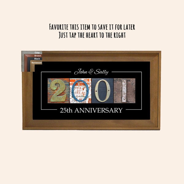 Regalo personalizado para el 25.º aniversario de bodas para padres, decoración de pared para el aniversario de plata de 2001