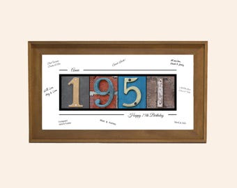 75th Birthday Gifts for Her — Personalized 1951 Framed Guest Book Print