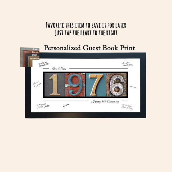 50th Anniversary Gifts for Parents: 1976 Framed Guestbook Alternative Decor