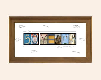 50th Birthday Gifts for Men — Framed "50 Years" Party Decoration & Guest Book