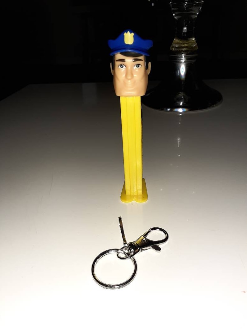 Handmade fob charm secret compartment stash keychain wvintage Pez Policeman