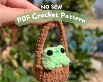 No-Sew Crochet Frog in a Basket 2-in-1 PDF PATTERN | Car Hanger Chunky Frog Pattern