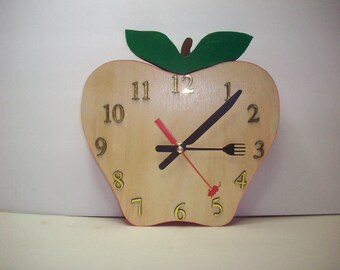 Apple Shaped Wood Clock, handmade wood clock, kitchen clock, dining room clock