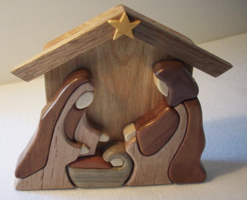 Wood intarsia Nativity Scene Baby Jesus Mary Joseph Etsy