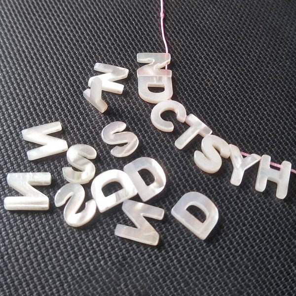 White Mother of Pearl Alphabet Beads,  Wholesale Alphabet Letters