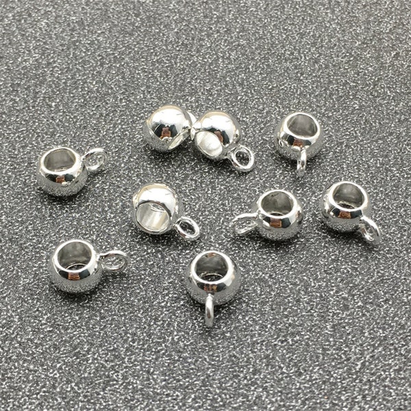 Bulk 60 Silver Plated Bail Beads ,Large Hole Beads,Silver Tone, Findings , Craft Supplies 11X6mm