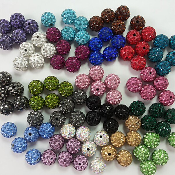 100pcs 10mm cristal mixte pavé de strass, perles boules à facettes, perles en cristal de couleur