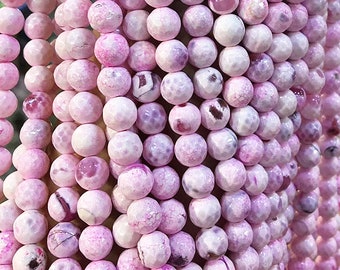 10 mm Pink Agate Faceted Round Beads, Agate Gemstone ,Wholesale Beads ,Full Strand