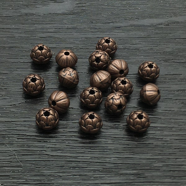 Bulk 50 Antique Red Copper Lotus Beads, Lotus Flower Spacer Beads ,Bracelet Beads, Lotus Charms 8x6.5mm Jewelry Findings