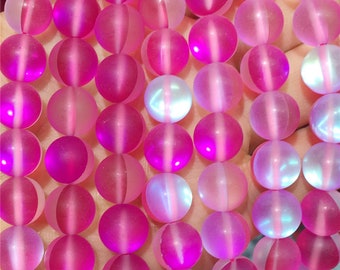 8 mm 10 mm Mystic Aura Quartz Matte Round Beads, Fuchsia Quartz Beads, Gemstone Beads , Wholesale Beads , Full Strand