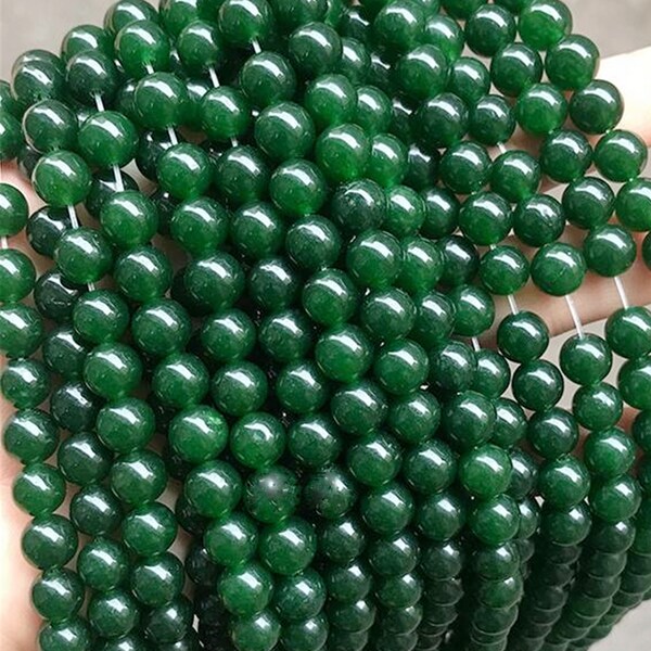 8 mm 10 mm Dark Green Jade Beads, Gemstone Beads , Semi Precious Beads , Wholesale Beads , Full Strand