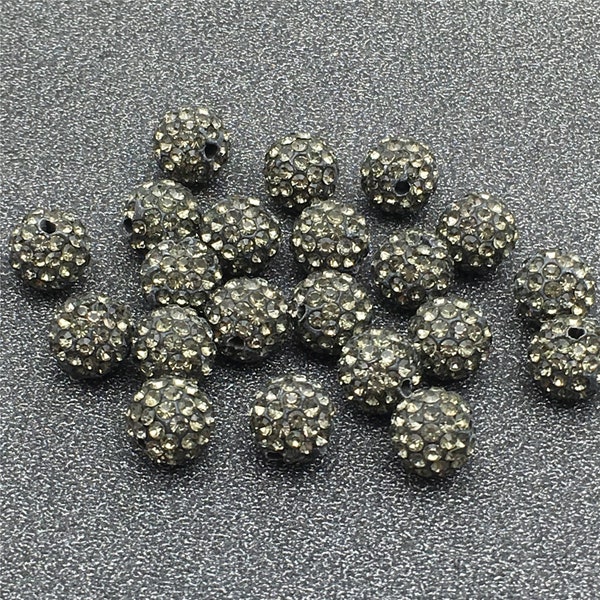 50pcs 10mm gris pavé strass Shamballa perles Disco boules perles