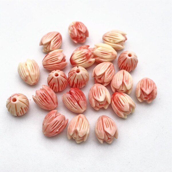 Bulk 20 White Pink Jasmine Flower ,  Pikake Beads, Coral Powder Beads  Resin Coral Tulip